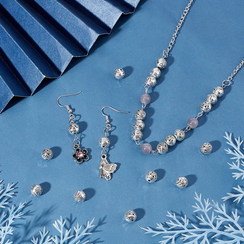 PH PandaHall 8mm Round Spacers Beads, 60pcs Tibetan Alloy Metal Charms Beads Antique Silver Metal Loose Spacer Beads for Bracelet Necklace Jewelry Making, Hole: 1.5mm - Image 2